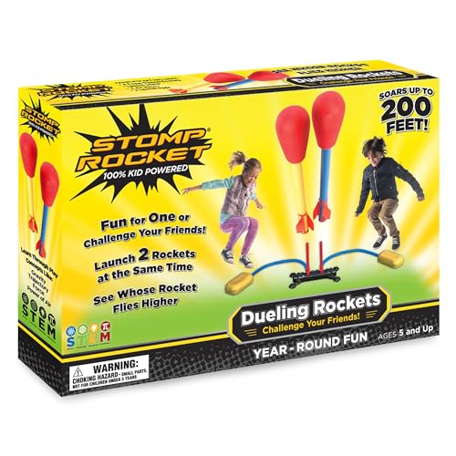 Stomp Rocket Original Dueling Rocket Launcher for Kids, 4 Rockets - Fun Backyard & Outdoor Kids Toys Gifts for Boys & Girls - Toy Foam Blaster Set Soars 200ft - Multi-Player Launcher Stand*