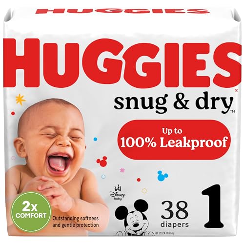 Huggies Size 1 Diapers, Snug & Dry Newborn Diapers, Size 1 (8-14 lbs), 38 Count, Packaging May Vary