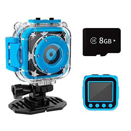 Ourlife Kids Waterproof Camera, Kids Camera for 3-12 Year Old Boys Girls Christmas Birthday Gifts Camera for Kids Underwater Sports Camcorder Camera 1.77 Inch Screen with 8GB Card (Blue)