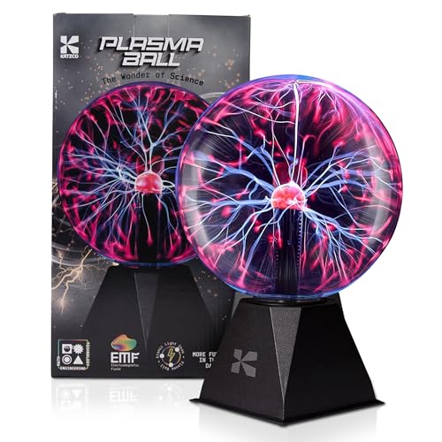 Katzco 7 Inch Plasma Ball Lamp - Touch and Sound Sensitive Electric Globe with Lightning Effects - Plug-in Energy Ball for Parties, Room Decor, and STEM Learning - Static Electricity Sphere for Kids