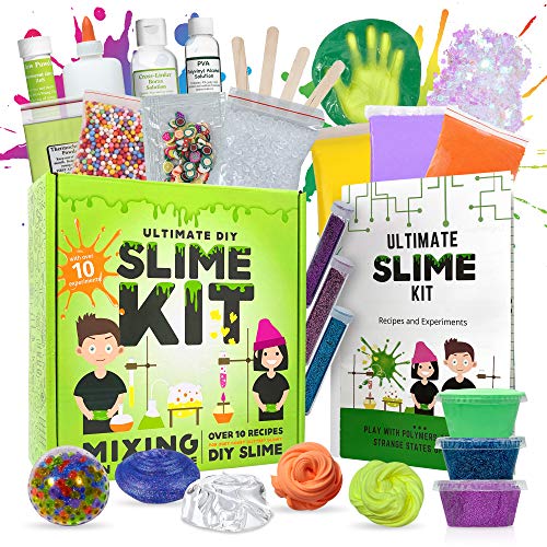 Ultimate Slime Kit - 10 Slimy Experiments | Make Glow-in-The-Dark, Clear, Color-Shift, Bounce, & Other Cool Slimes | Fun STEM & Science Activity Kit for Kids & Teens