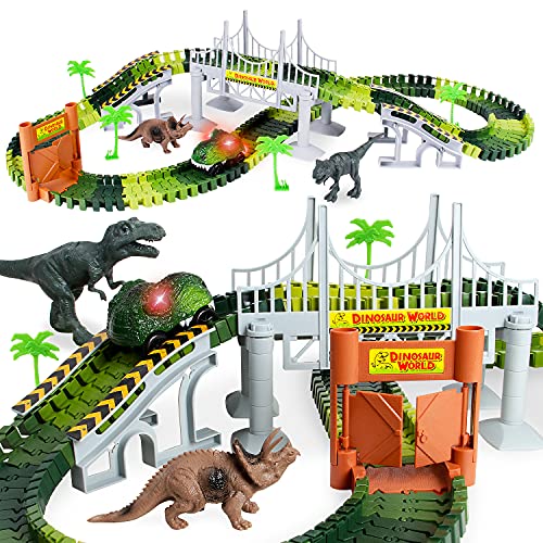 Lydaz Race Track Dinosaur World Bridge Create A Road 142 Piece Toy Car & Flexible Track Playset Toy Cars, 2 Dinosaurs*