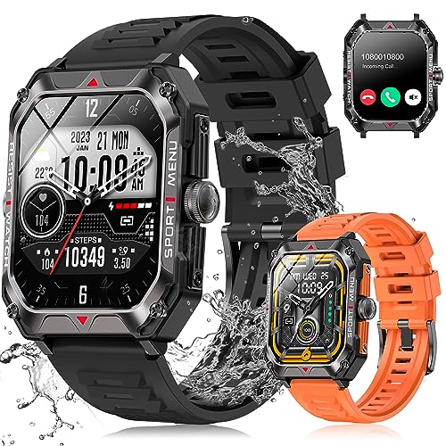 Smart Watches for Men Women with Call, Ultra Thin 2.02' HD Touch Screen, IP68 Waterproof, Fitness Tracker with Heart Rate Blood Oxygen Monitor, 40Days Long Battery for Android IOS(with 2 bands)(Black)