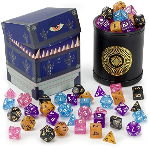 Wiz Dice Cup of Wonder - Polyhedral Dice Set for Tabletop RPG Adventure Games with a Dice Cup - DND Dice Set, Suitable for Dungeons and Dragons and Dice Games Alike - 5 Complete Sets - 35 ct