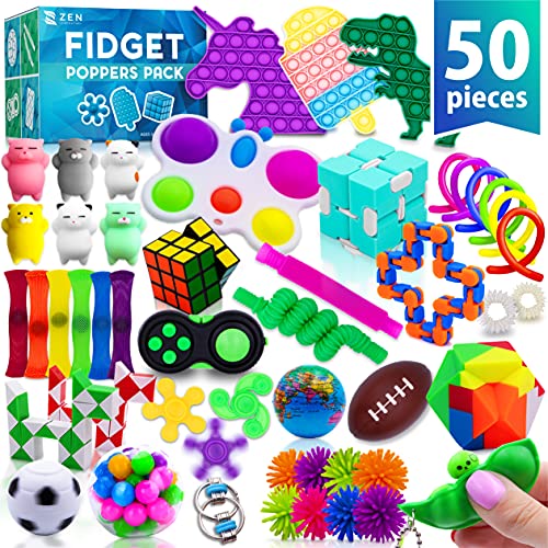 50 Pcs Fidget Toys Pack - Kids Stocking Stuffers Gifts for Kids, Party Favors - Adults Stress Relief Sensory Toy - ADHD Toys Bulk for Classroom Treasure Box Prizes - Pop Its